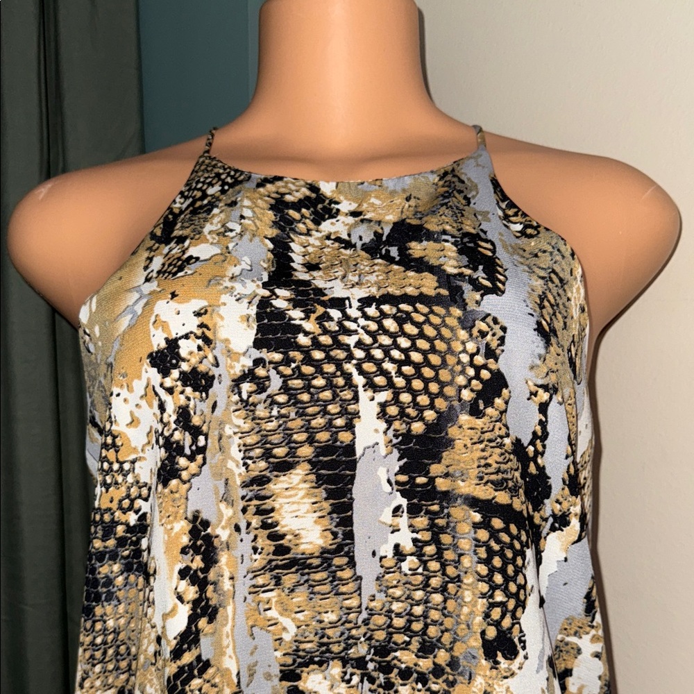 fab'rik Snake Print Mini Dress in Black, Gold, and Cream - Picture 2 of 6